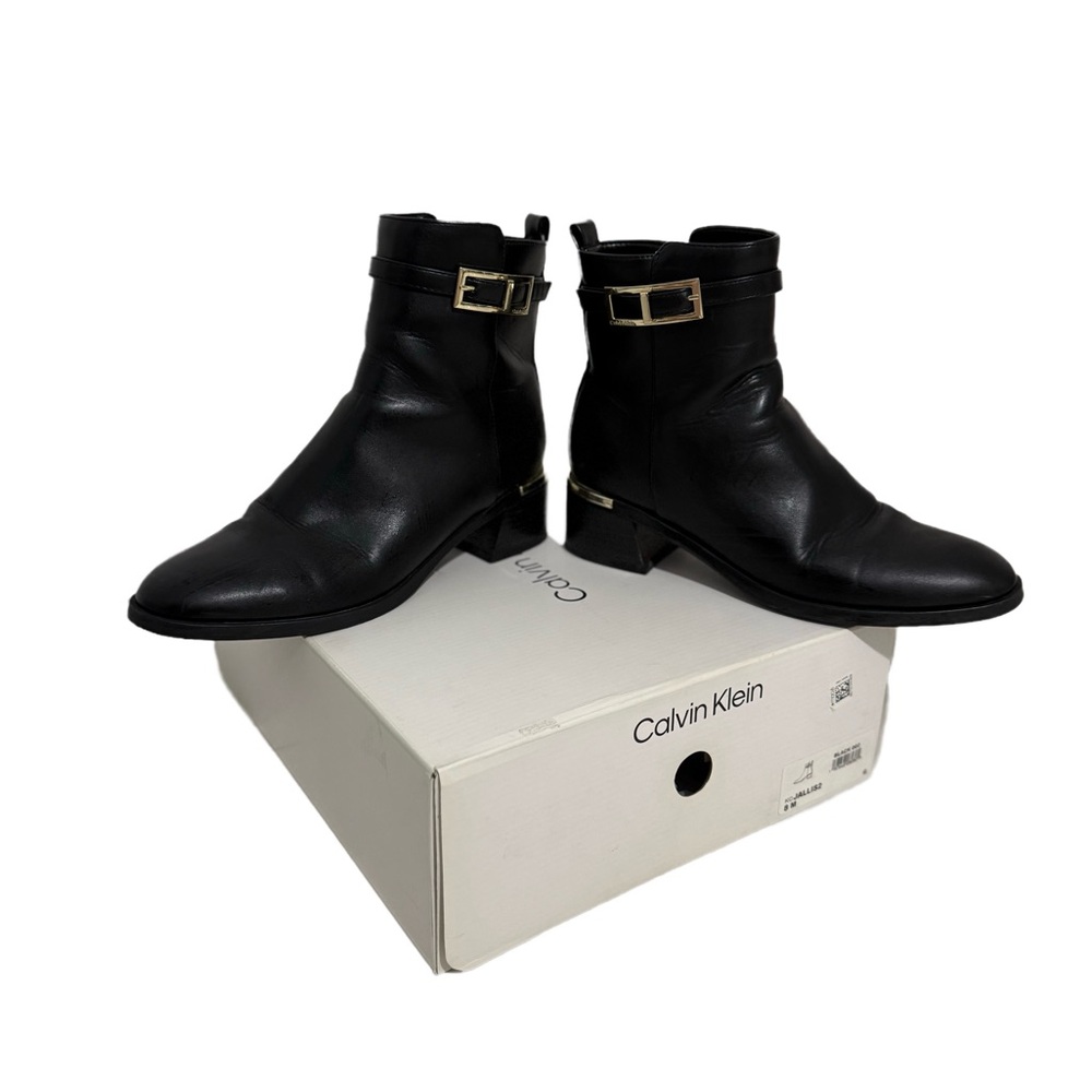 Calvin Klein Jallis Block Heel Black Ankle Boots